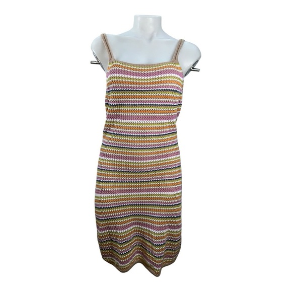 OLIVE + OAK Multicolor pastel Striped Knit spaghetti strap mini dress M - Picture 2 of 10